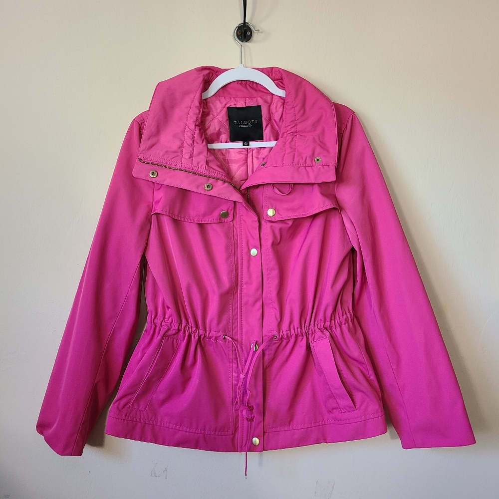 TALBOTS Pink Anorak Jacket Drawstring Waist Lightweight Raincoat Barbiecore Sz 8
